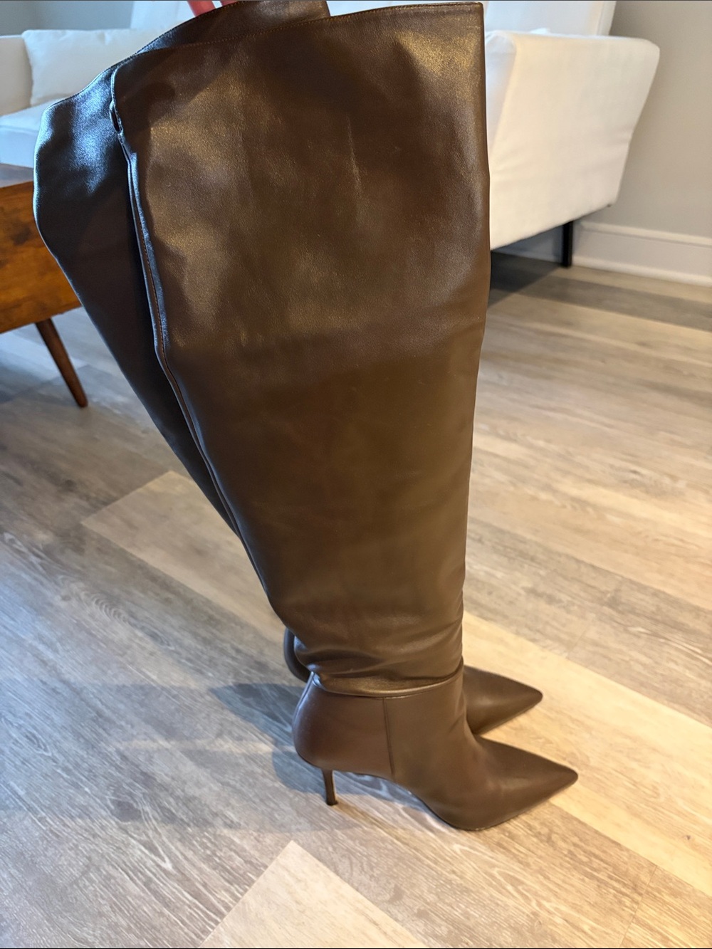 Larroude Tall Pointed Stiletto Over-the-Knee Boots in Brown - KATE HI BOOTS